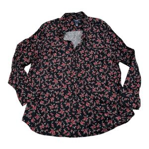 Chaps Black Red Floral Long Sleeve Button Down Shirt - Size 2X